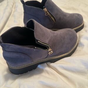 Gray Suede Ankle Boots with Zipper